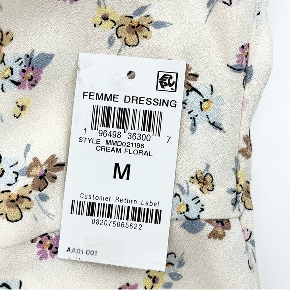 NWT AND NOW THIS Cream Floral Puff Sleeve Front Slit Midi Dress - Picture 11 of 13